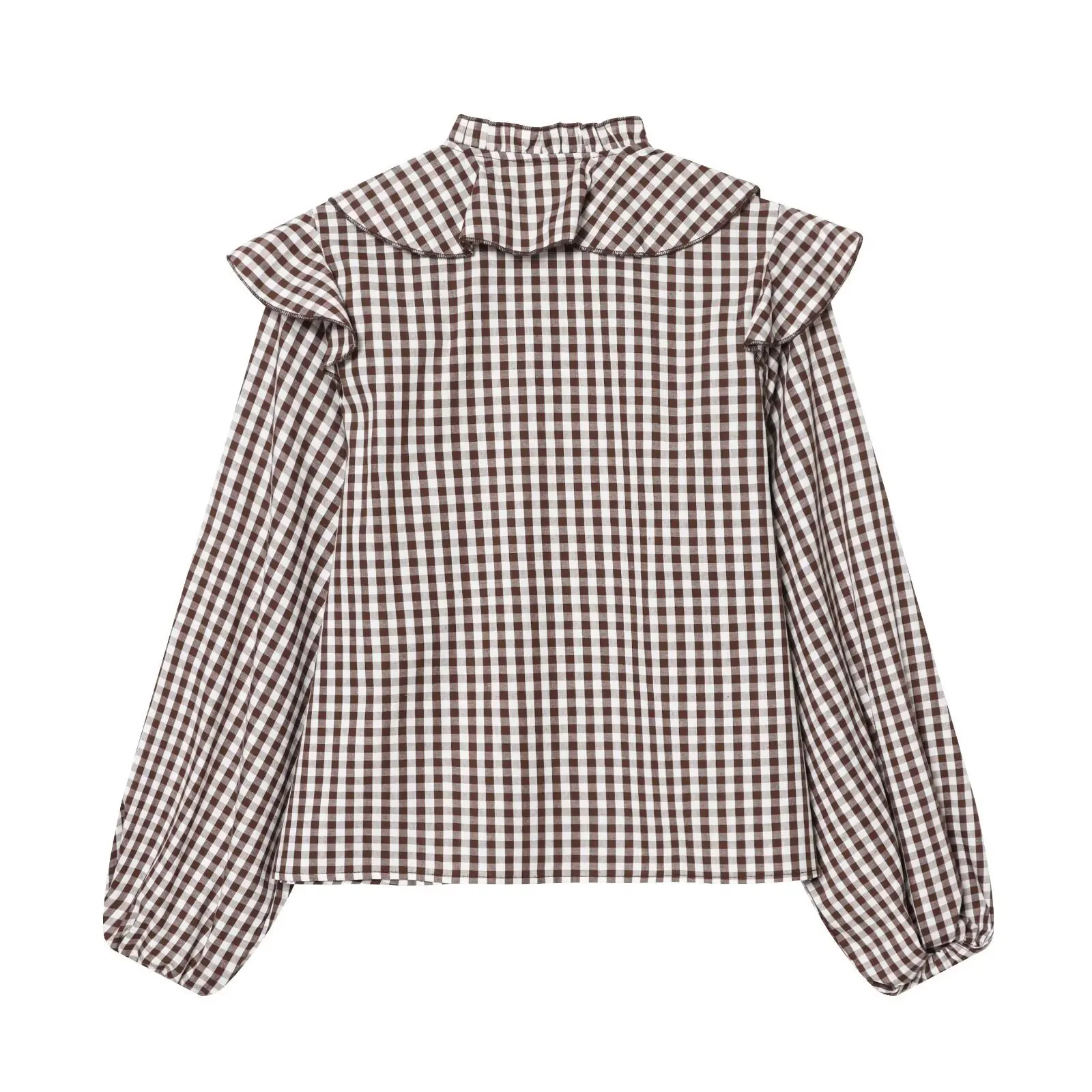 Women's Fashionable Casual Long-Sleeve Layered Small Checkered Shirt   XOTF