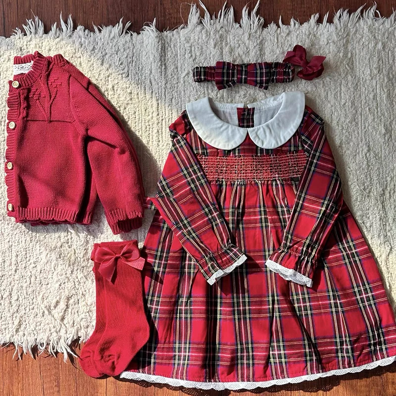 2025 New Sister Dress Christmas Toddler Baby Girls Clothes Christmas Sister Matching Xmas Bodysuit Dress Outfits Red Plaids Sets