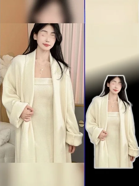 

Комплект: женский мягкий вязаный кардиган с длинными рукавами и облегающий топ-бандо с эффектом утяжки на талии, больших размеров, для зимы, повседневный, в стиле lazy casual