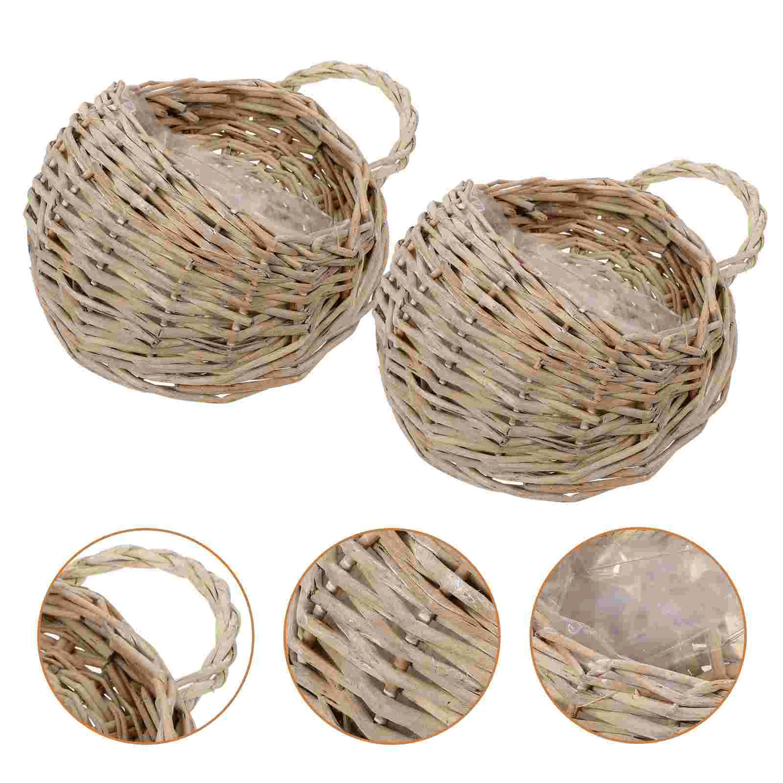 2 Pcs Wall Hanging Rattan Woven Storage Baskets Plant Shelves Bathroom Storage Basket Hanging Planter Basket Woven Flower Basket