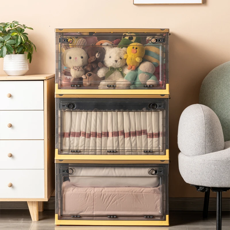 Folding Storage Box Multifunction Lockers Open Transparent Foldable Container Plastic Sundries Trunk Supplies Organizer cabinets