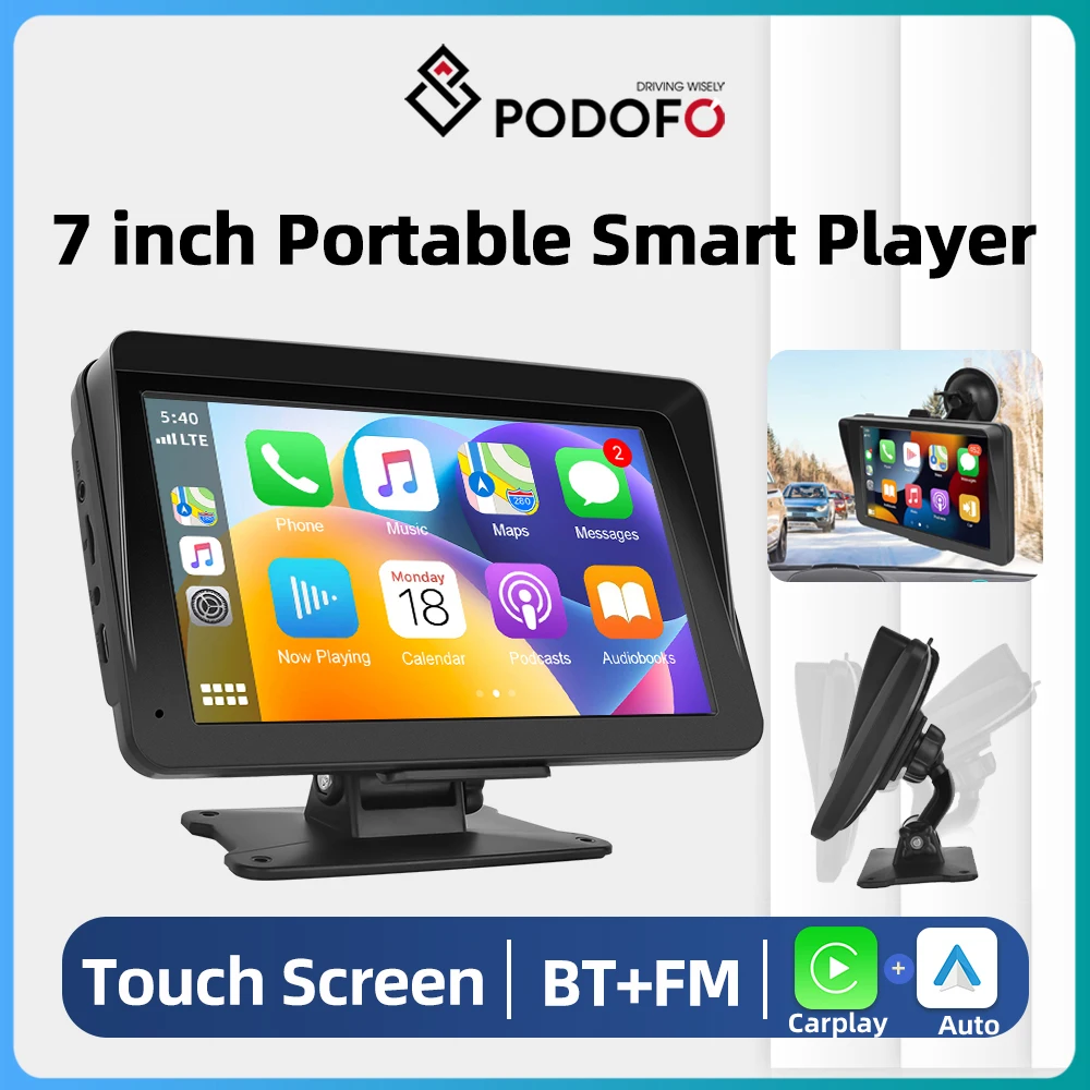 Podofo 7'' MP5 Monitor For Universal Multimedia Video Player Wireless Carplay Android Auto Car Radio For Nissan Toyota Kia