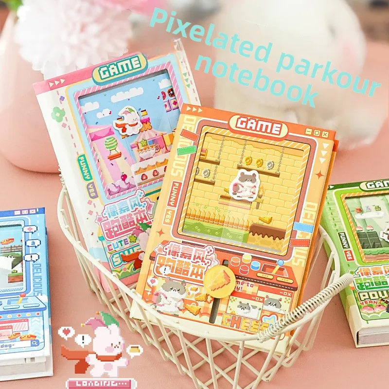 

Pixel Art Parkour Theme Journal Full Color Pages Fun Stress Relief Panda Toy Mini Pocket Notebook Set for Creative Recording