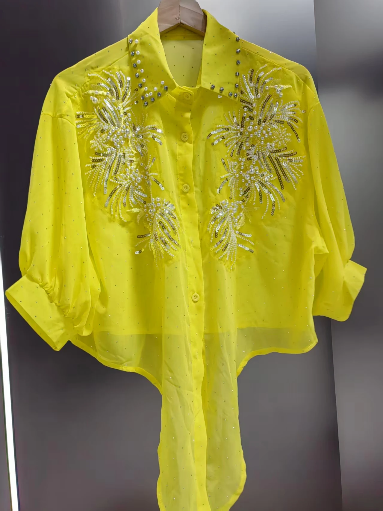 Sommer-Chiffon-Tops mit Laternenärmeln, bestickte Blusen, Hemden für Damen, Strickjacken, Sonnenschutz-Top, koreanische beliebte Kleidung – Detail 5