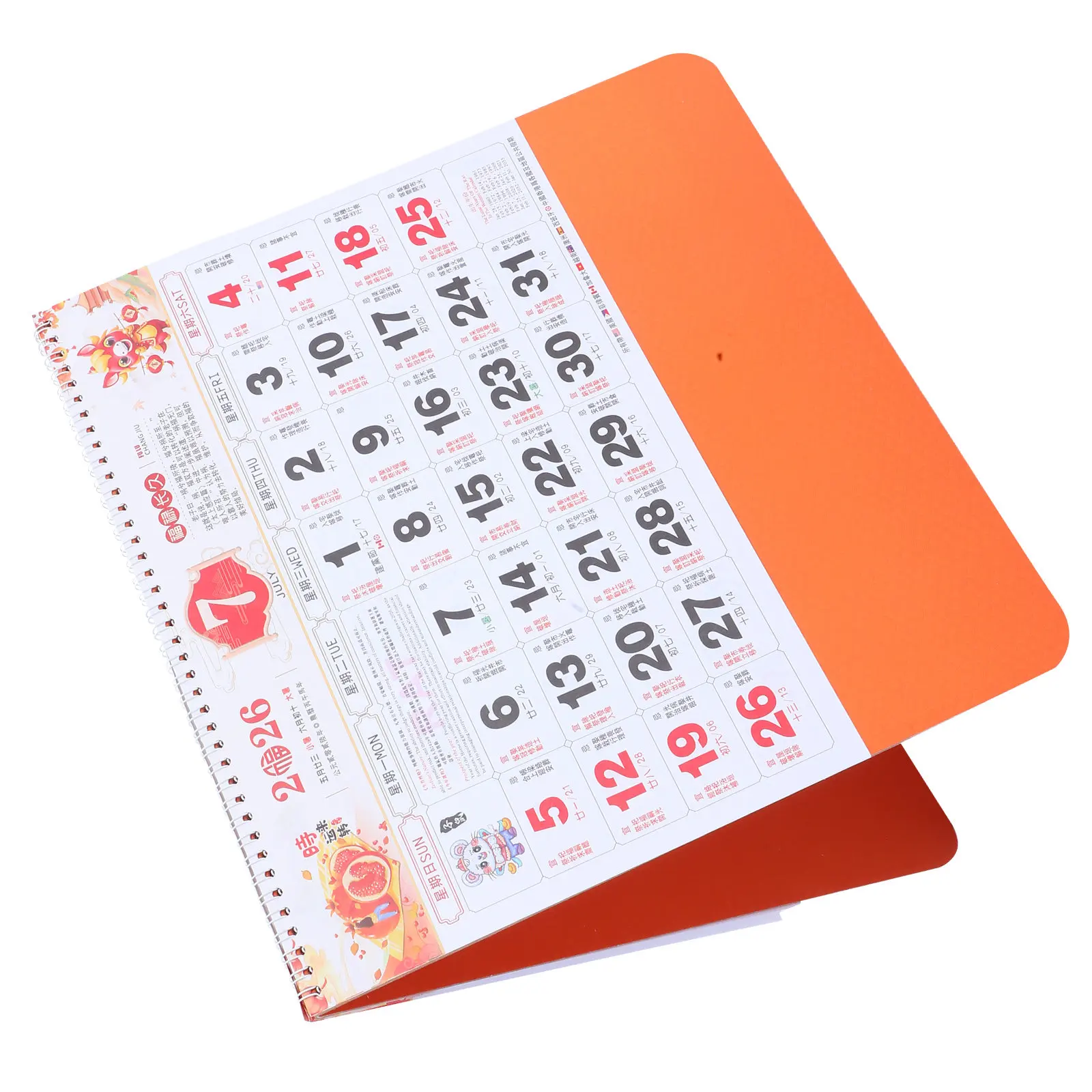 2026 Chinese Wall Calendar Year of Horse Orange Hanging Scroll Monthly Planner Home Office Family Organizer Lunar New Year