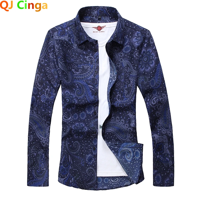 2026 New Men's Blue Long Sleeve Printed Shirt, Business Casual Male Shirts, Asian Size Camisas Para Hombre M-5XL 6XL 7XL