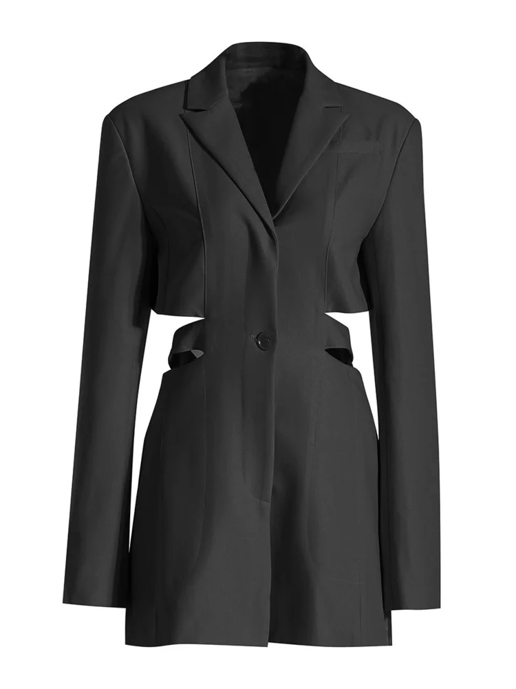 

Long Sleeve Jacket Cutout Open Waist One Button Suit Fashion Blazer Women's Clothing Apricot Coats 2022 Autumn New G780