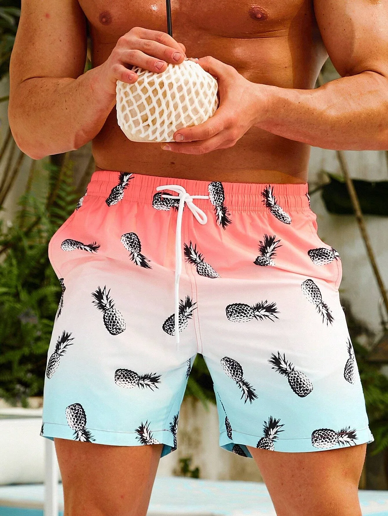 Men\'s Beach Shorts Summer Fashion Hawaii patterns Drawstring Men\'s swim Trunks Elastic Waist 3D Print Gradient Breathable Shorts