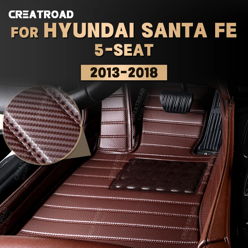 Custom Carbon Fibre style Floor Mats For Hyundai Santa Fe 5-Seat 2013-2018 14 15 16 17 Foot Carpet Auto Interior Accessories