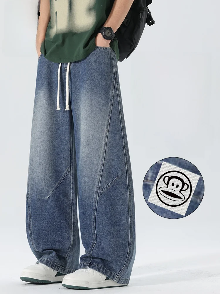 

Мужские джинсы Paul Frank Large-Mouth-Monkey, синие, свободного прямого кроя, коллекция Весна 2026, в американском деконструированном стиле