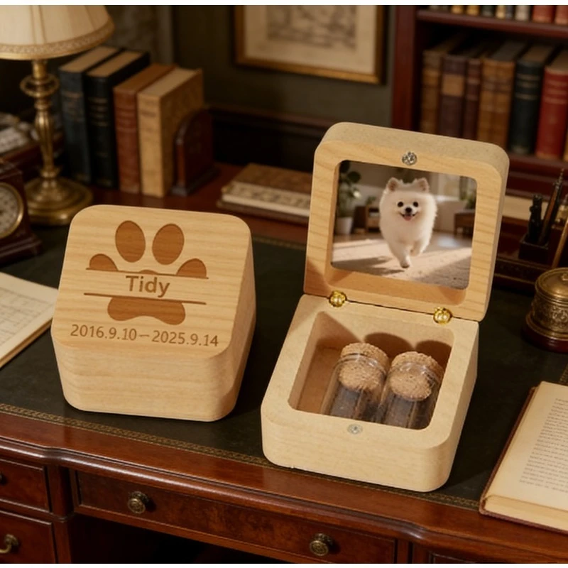 

Pet Hair Keepsake Box Wooden Memorial Case Teeth Storage Souvenir Gift Personalized Photo Engrave Preserve Puppy Kitten Fur