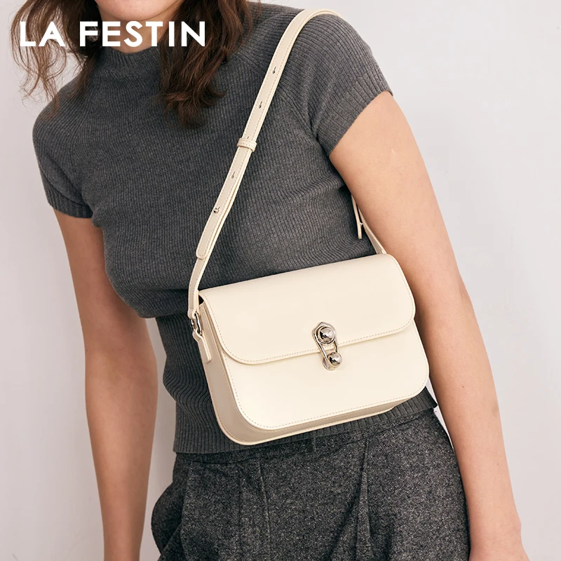 LA FESTIN-Bolsa de Ombro Quadrada Feminina, Bolsa Crossbody, bolsa de couro dividida, marca de luxo, nova moda, 2024
