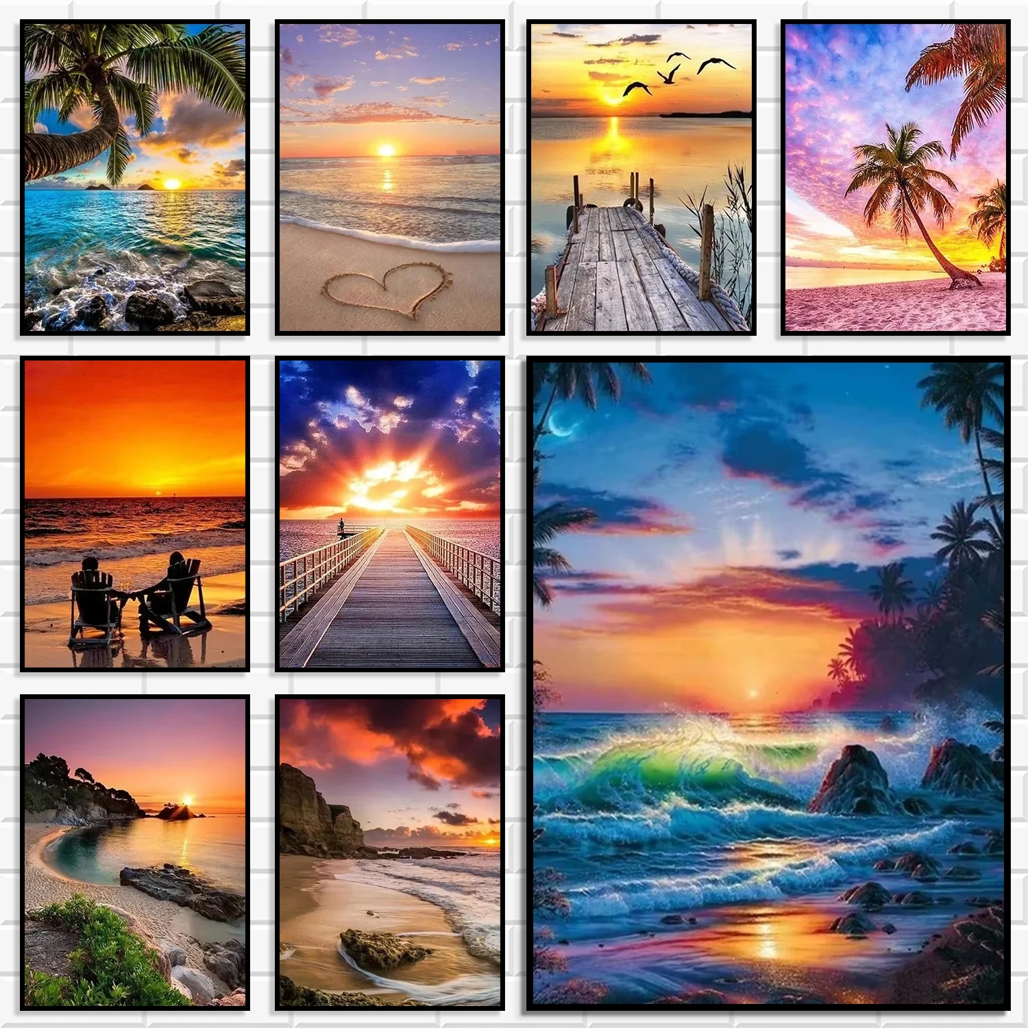 Ocean Sunset Beach Scenery Canvas Poster Tropical Palm Tree Nature Wall Art Gift For Apartment Bedroom Holiday Room Decoration