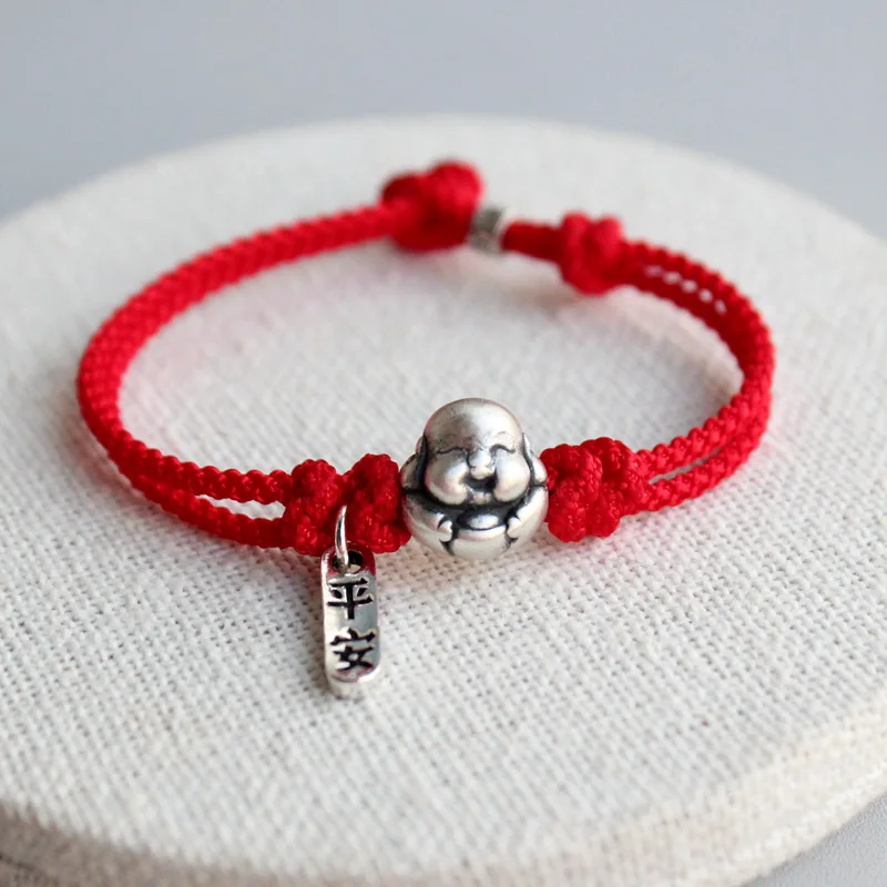 La Monada 17cm Length Can Customized 999 Pure Silver Rope Bracelets Thread Line String Bracelets For Women Girls Maitreya Buddha