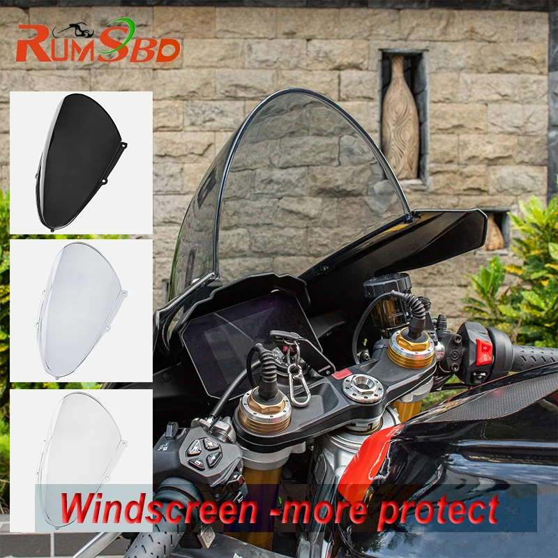 Motorcycle Double Bubble Front Windshield Windscreen Wind Deflector Street PC Plastic For Aprilia RSV4 2021 2022 2023 2024