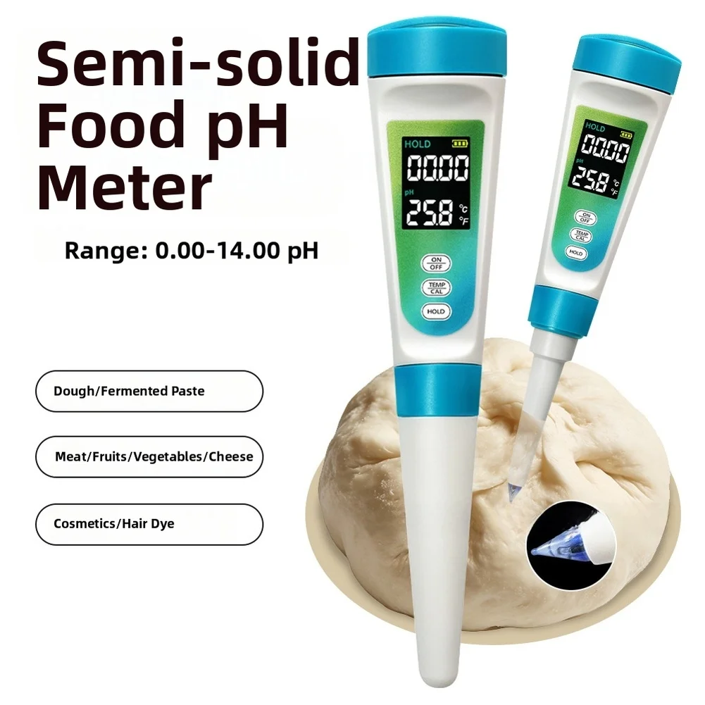 Portable PH Meter Suitable For PH Testing Of Semi-solid Foods, Meats, Fruits, Cosmetics, Dough, Etc., Measuring Range 0-14 PH.