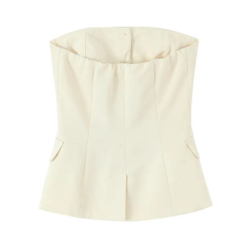 سترة نسائية عصرية مكشوفة الكتفين وأزرار للأسفل بنطلون عالي الخصر وصل حديثًا للخريف طقم مكون من قطعتين وأكمام قصيرة ورقبة مستديرة