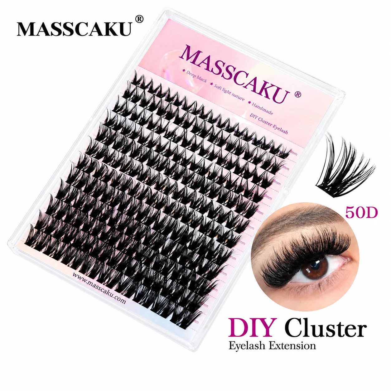 MASSCAKU, 144개/세트, 100% 수제 DIY 속눈썹 연장용, 8-16mm 혼합 길이, 분리형 속눈썹 묶음