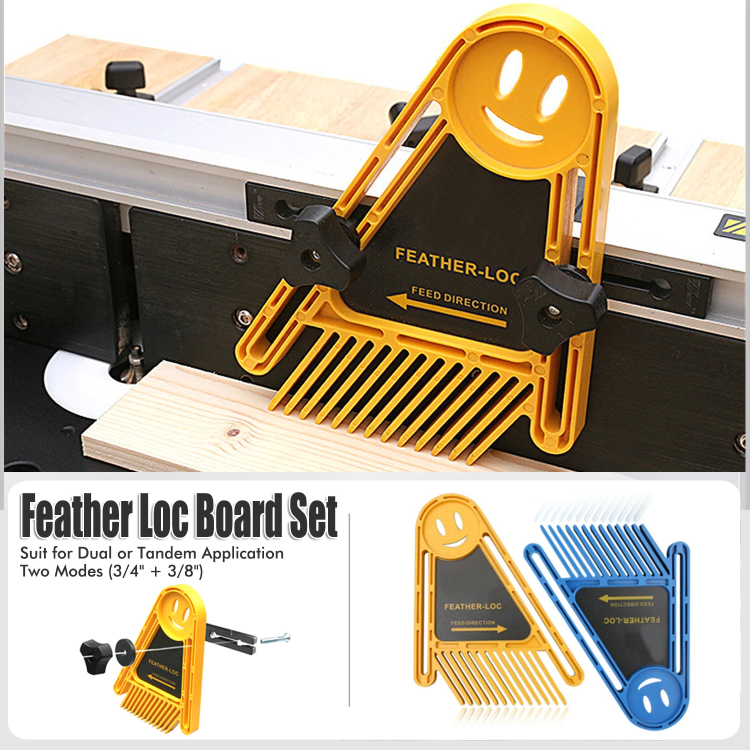 Adjustable 2 Pack Feather Board Double Feather Loc Board Woodworking Safety Table Saw Push Block for Tablesaws and Router Tables