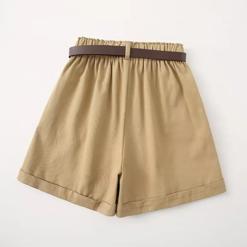 Tangada-Shorts femininos sólidos de verão com cinto, cintura elástica, shorts femininos, YU002, 2024