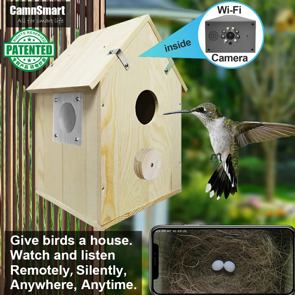 Tuya Wifi Smart Bird Camera Wooden House Natural Parrot Breeding Box with SD Card Playback for Wild Garden Birds APP Control