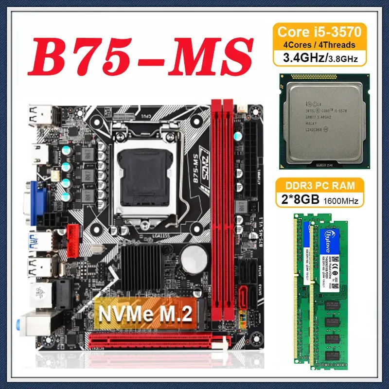 Combo Placa base B75A ITX, 16 GB RAM, Ventilador, Core i7 3770