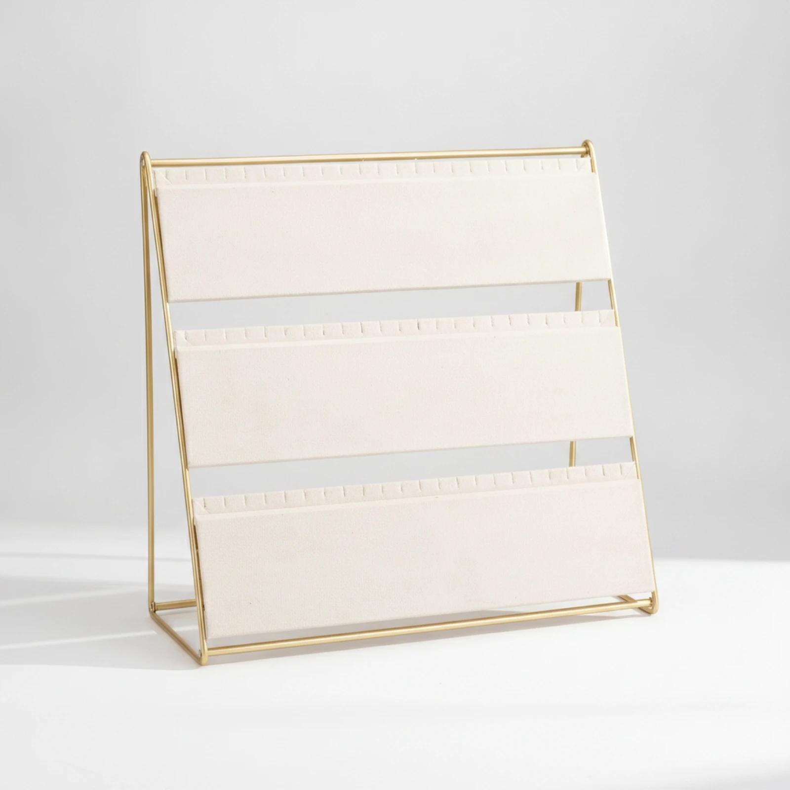 Metal Jewelry Display Rack with Slots Compact Three-Tier Jewelry Display Rack Space-Saving Elegant for Retail Counter