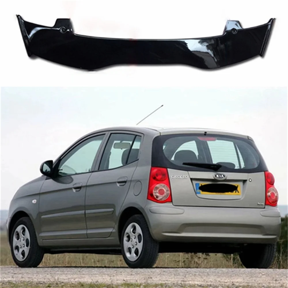 Use For 2008-2011 Kia Picanto Spoiler ABS Plastic Carbon Fiber Look Hatchback Roof Rear Wing Body Kit Accessories