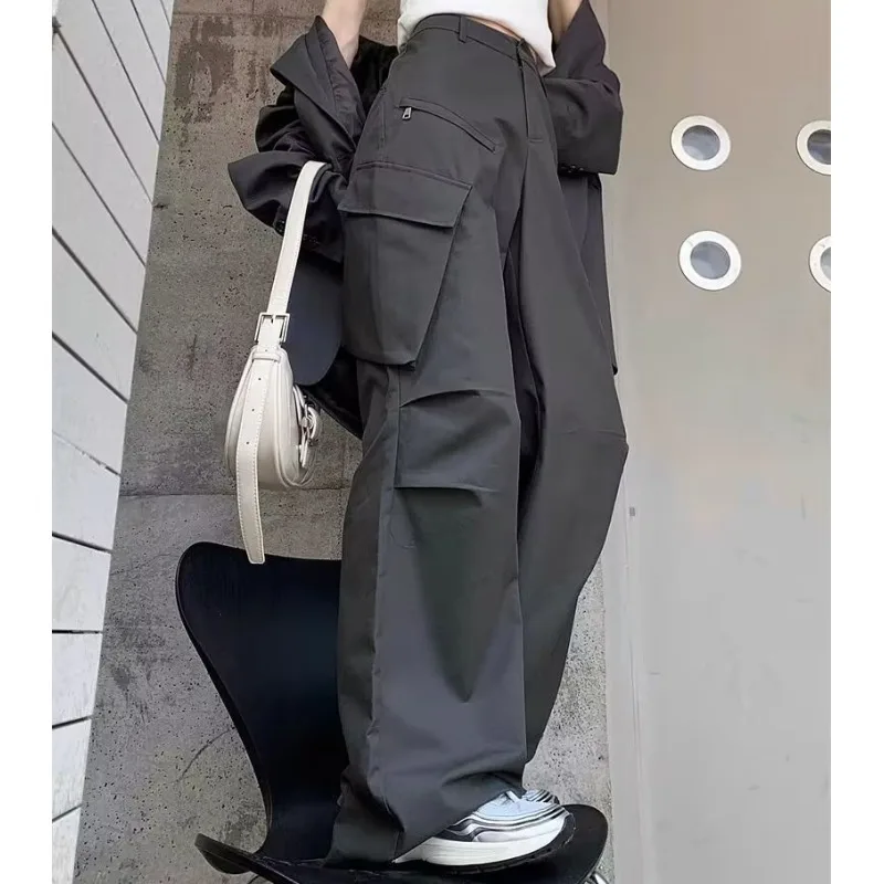 Women Cargo Pants Grey Vintage Y2k Baggy Korean Style High Waist Trousers Techwear Aesthetic Female Streetwear Hippie