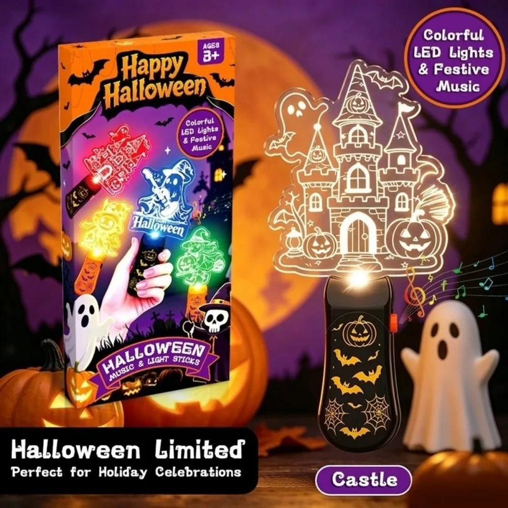 Halloween Lamp LED Glow Sticks with Sound Snowman Elk Santa Claus Christmas Wands Colorful Mini Handheld Night Lights