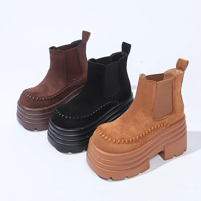 

Women Suede Leather High Platform Punk Ankle Boots Trend New 2026 Winter Warm Walking Female Casual Snow Shoes Woman Botas Mujer