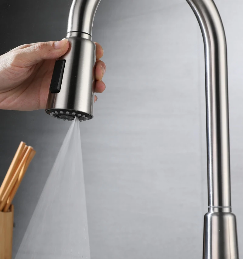 304 Stainless Steel Vegetable Washbasin, Pull-Out Cold And Hot Water Faucet, Sink, Three-Speed Shower Head, Kitchen Faucet, 360°