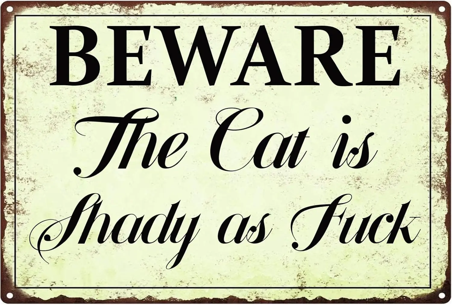 Beware The Cat Is Shady As Vintage Metal Sign,Motivational Quotes Hanging Wall Art for Home Bar Club Garden Farm Garage Dec