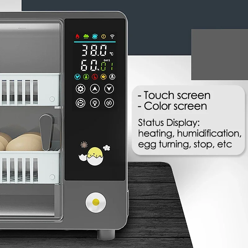 24 Eggs Fully Automatic Turning Hatchery Incubator Touch Temperature Control Egg Brooder Machine for Chicken Duck Quail Birds