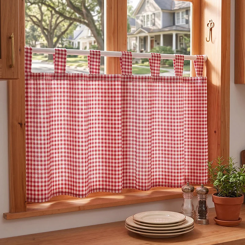 Farmhouse Valance Curtain,Kitchen Valance Rustic Style Window Valance Half Curtain for Living Room Bathroom Cafe,Rod Pocket