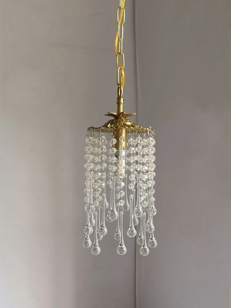 Aibei all-copper young leaf water drop crystal chandelier, light luxury, European and French living room, dining room lamp, bedr