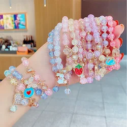 Cute Cartoon Bracelet For Children Students Princess Glass Beaded Charm Bracelets Baby Girls Kids Starfish Hand Accessories