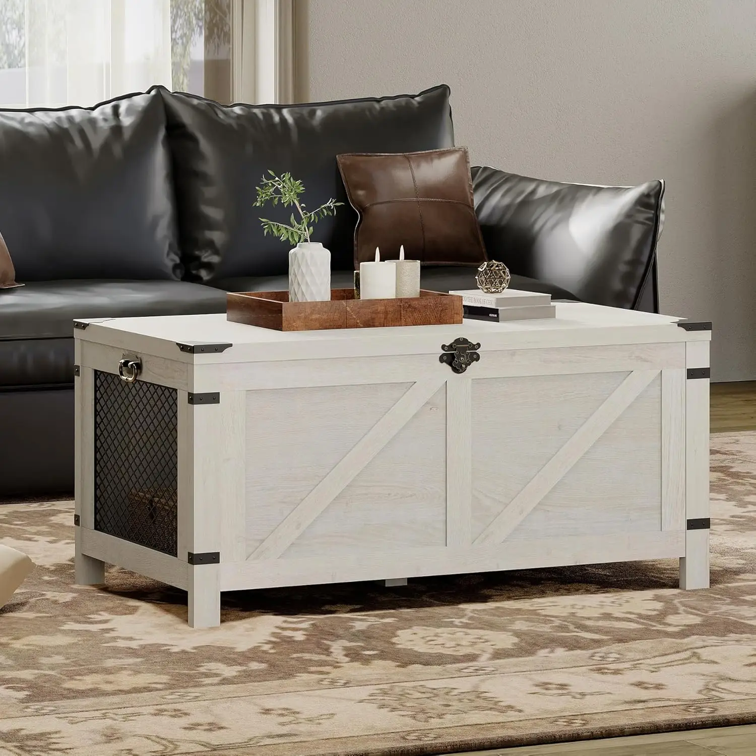 Wampat Coffee Table For Living Room,Lift Top Coffee Table With Storage,Small Accent Furniture With Mesh Cabinet And Rustic