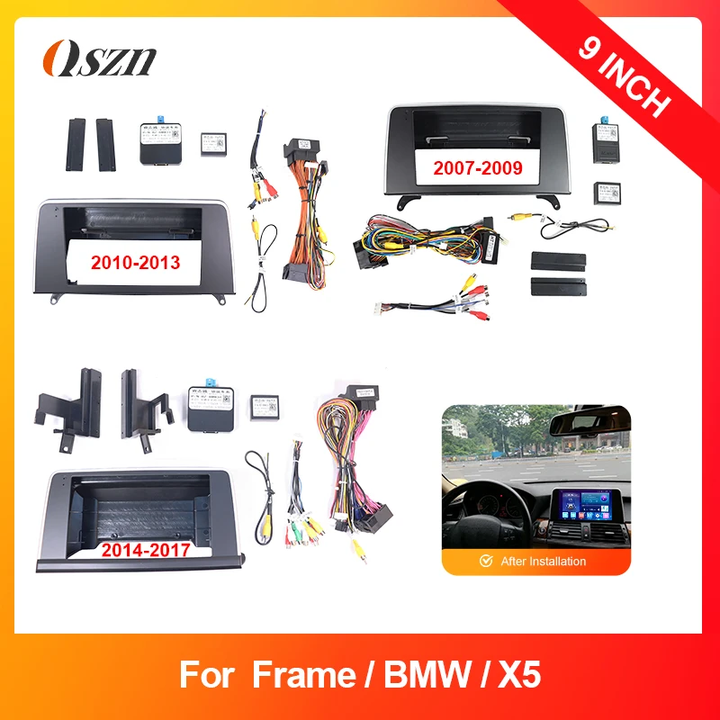 9 Inch Radio Fascia Frame Fit For 2007-2017 BMW X5 Stereo DVD Player Plastic Dash Canbus Harness Set