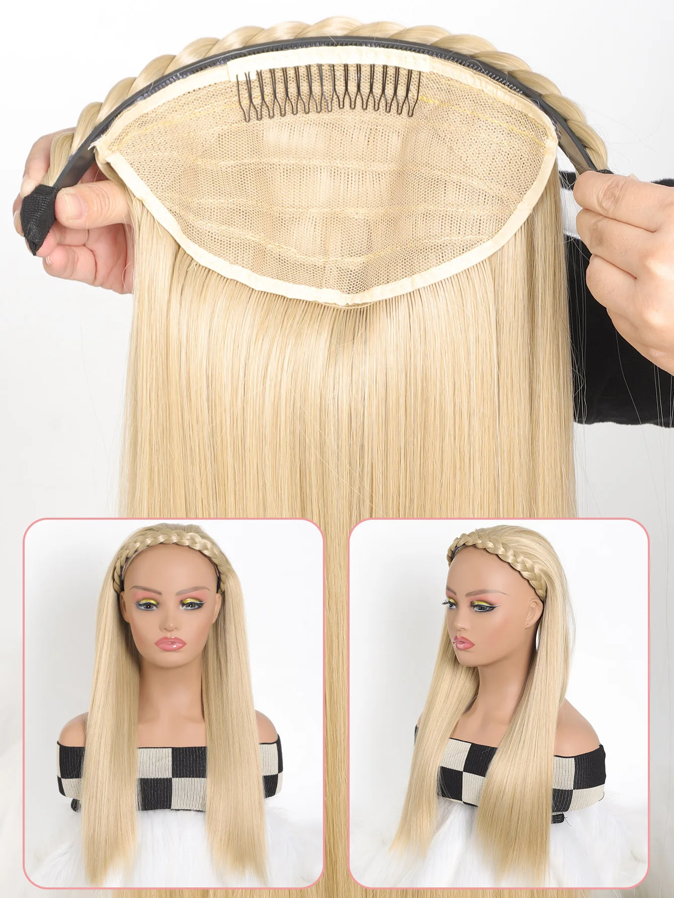 Synthetic Blonde Black Brown Long Straight Headband Half Wig Clip in Hair Extension Fluffy Natural False Hairpiece With HairBand