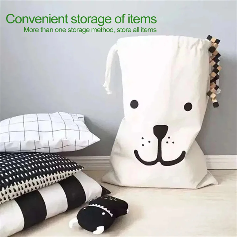 Large Cotton and Linen Laundry Bag Clothes Toys Storage Bag Printing Fabric Drawstring Duffle Bag Dirty Clothes Organizer Bags