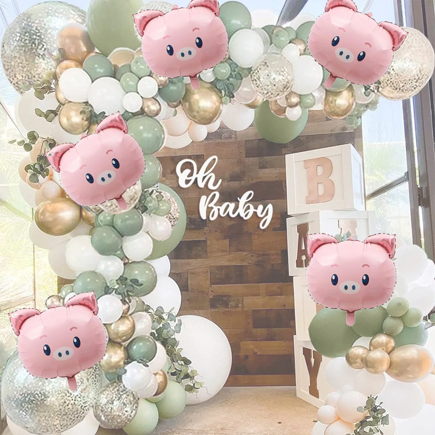 5 sztuk balonów z folii aluminiowej w wersji Q z głową świni, odpowiednich do dekoracji urodzinowych na przyjęcie z okazji baby shower z motywem zoo w dżungli — zdjęcie 6