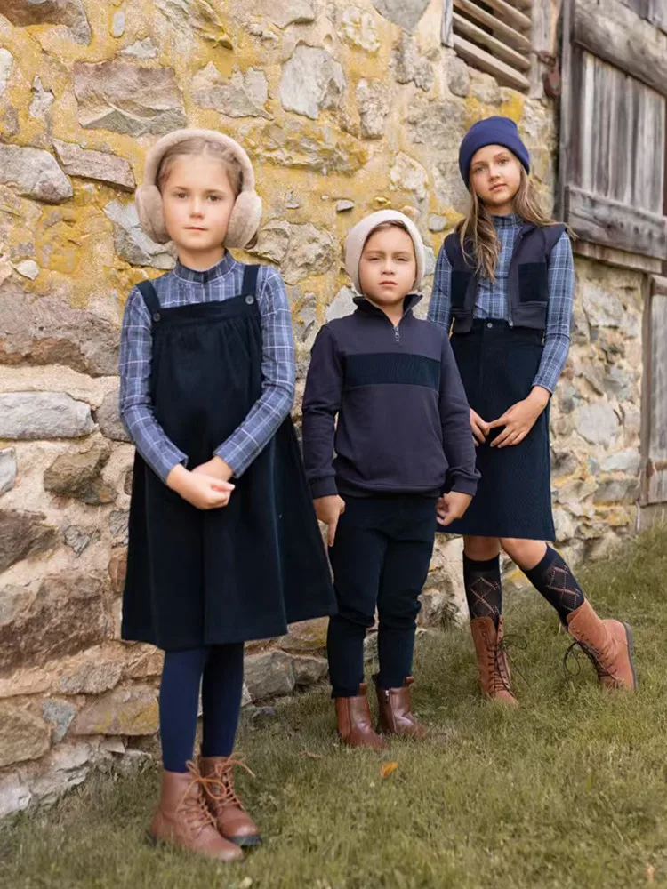 Navy Blue Corduroy Jumper Dress for Kids