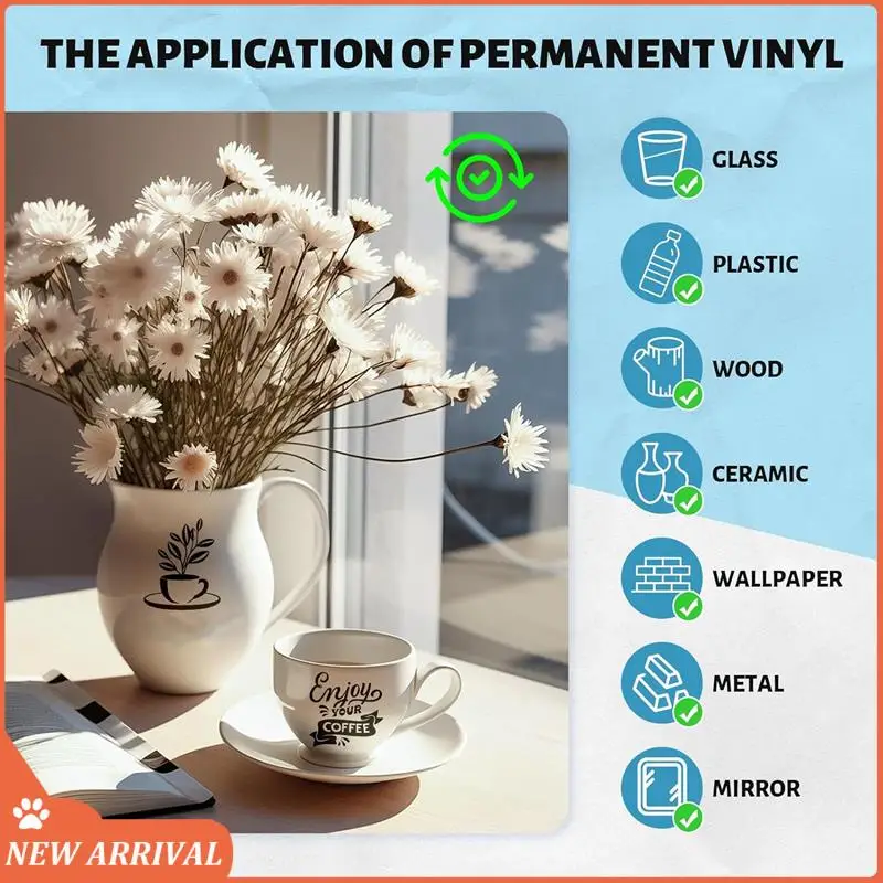 Emption!Vinyl,12 Inch X 50 FT Adhesive Vinyl Roll,Outdoor Permanent Vinyl For Decor Sticker, Car Cup Decal, Scrapbooking Easy In