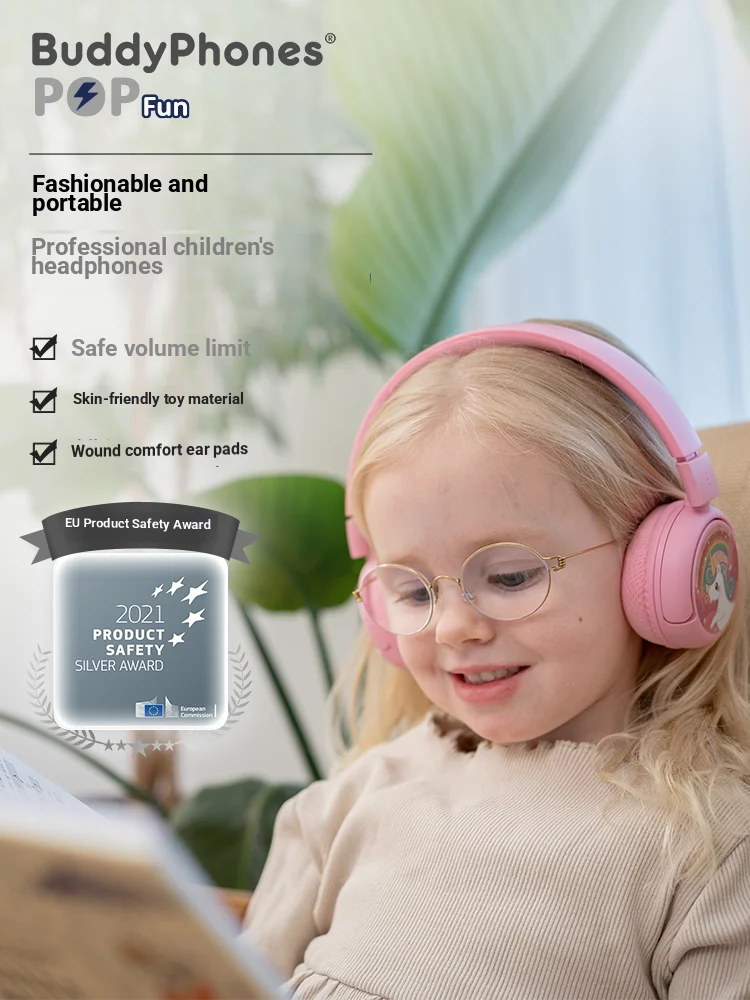 

BuddyPhones PopFun Kids Bluetooth Headphones - Children's Wireless Headset with Built-in Mic And Safe Volume Control