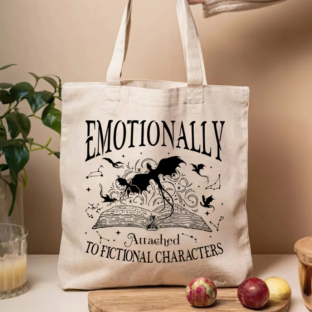 Fantasy Book Fourth Wing Tote Bags Emotionally Attached To Fictional Ladies Shopping Handbag Vintage Dragon Rider Book Lover Bag