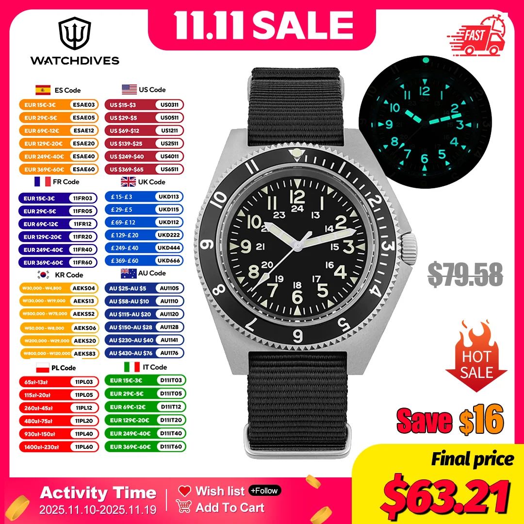 Watchdives WD1972 ساعة كوارتز الياقوت مضيئة الرجال الساعات VH31 الاجتياح ثانية حركة 20Bar ساعات مقاومة للماء مع صندوق هدية