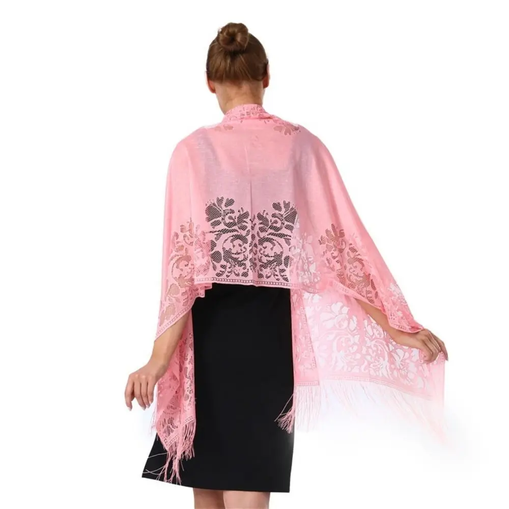Cloak With Tassel Lace Shawl Hollow Solid Color Wedding Bridal Shawl Fashion Scarf Party