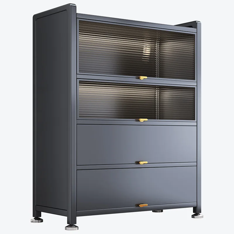 Steel Kitchen Floor Storage Rack Microwave Multi-Tier Storage Cabinet Home Use with Doors Multifunctional Cabinet Storage Unit
