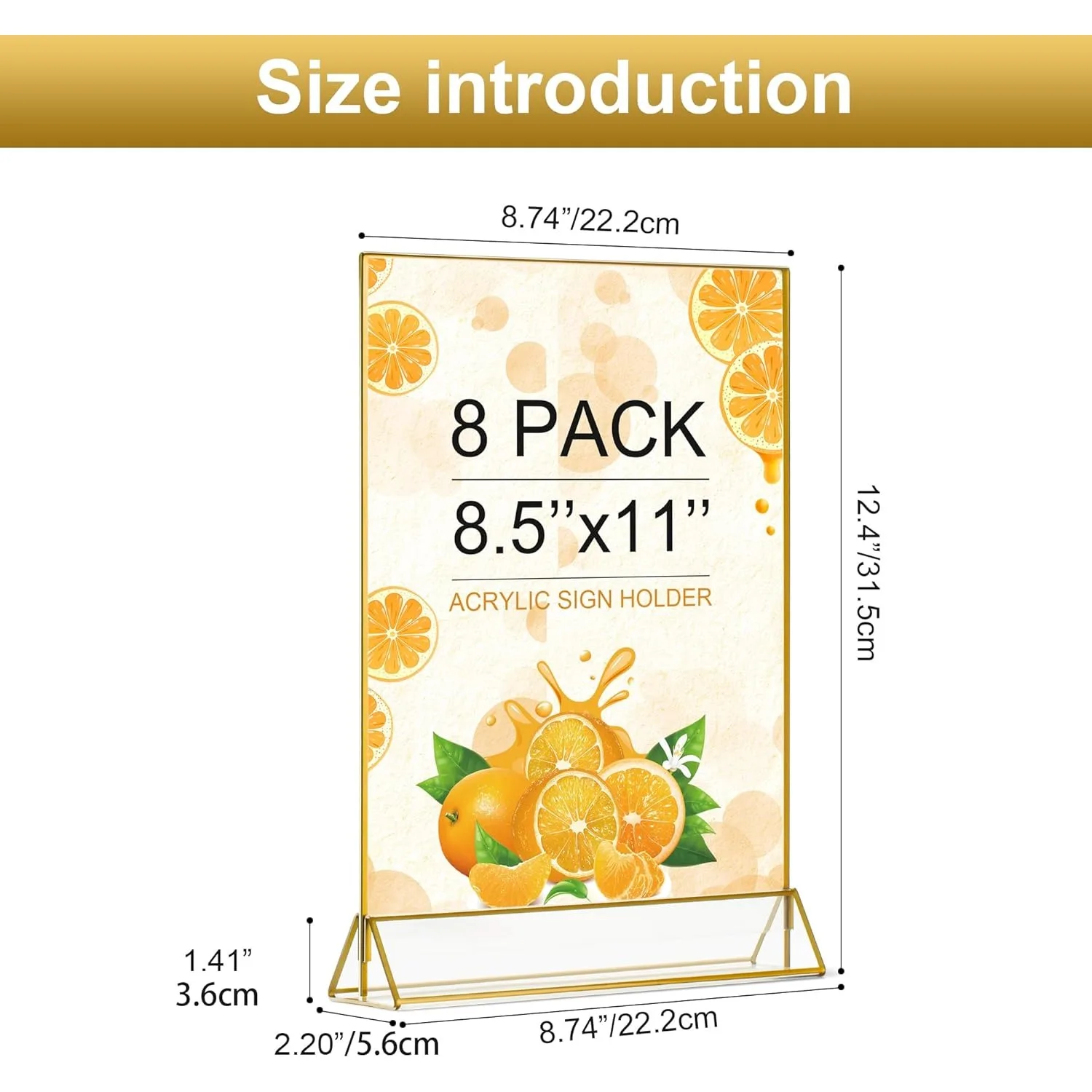8pcs Gold Frame Acrylic Sign Holder 8.5x11 in, Double Sided Table Menu Holders